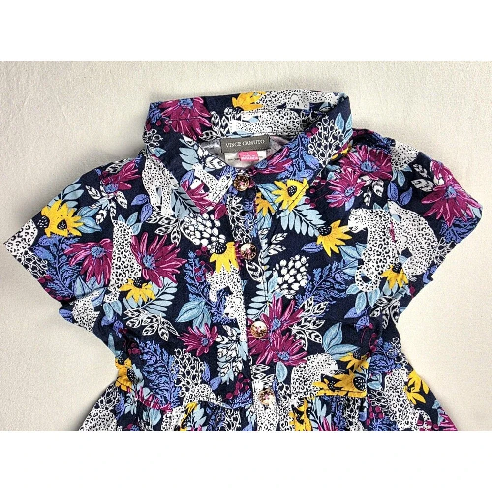 Girls Dress Size 4 Vince Camuto 100% Cotton Summer Bright Tropical Floral Tiered